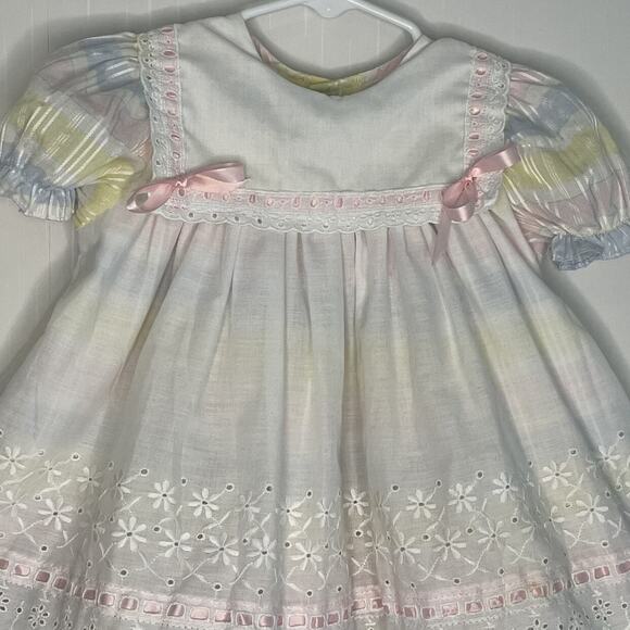 Vintage Peaches' N Cream Plaid Pastels Apron Style Dress Made in USA Size 3T - Picture 3 of 10